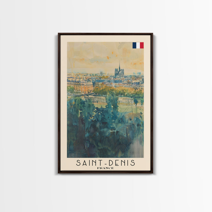Saint Denis France Travel Poster Framed Canvas Print, Watercolor Painting, Historic Wall Art, Home Decor, French Cityscape, Vibrant Art