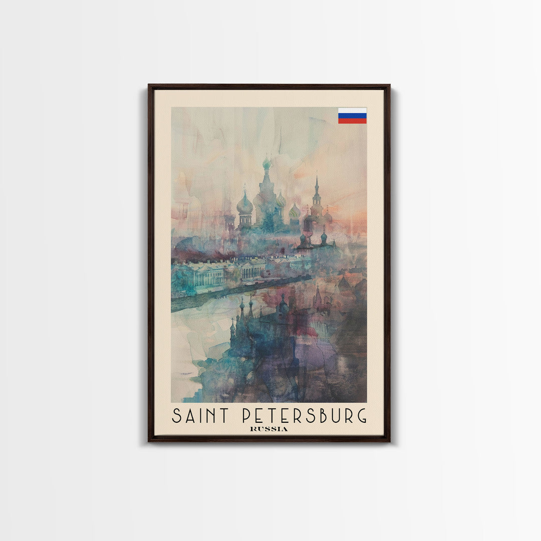 Saint Petersburg Russia Travel Poster Framed Canvas Print, Watercolor Painting, Historic Wall Art, Home Decor, Russian Architecture, Vibrant Art