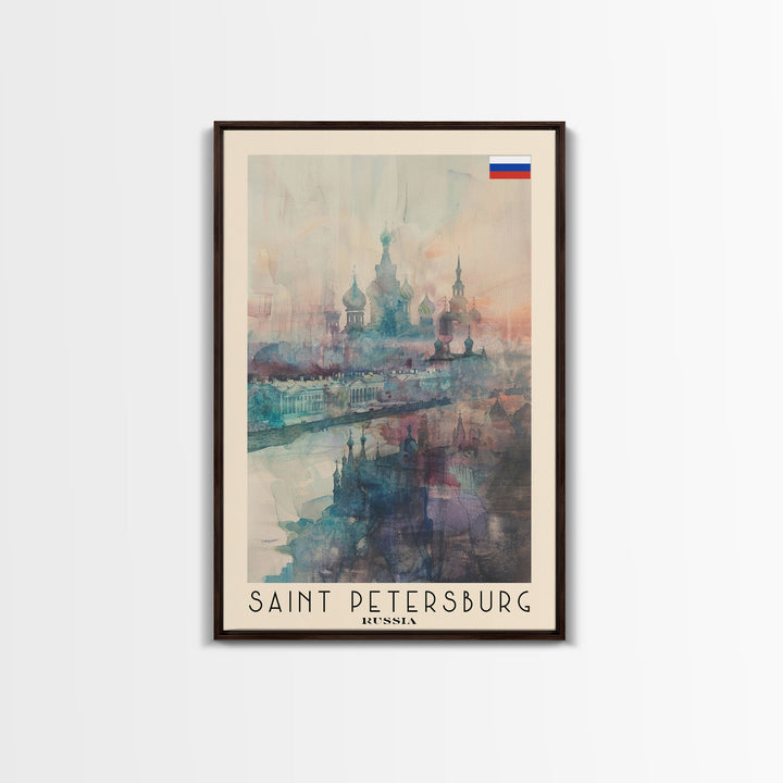 Saint Petersburg Russia Travel Poster Framed Canvas Print, Watercolor Painting, Historic Wall Art, Home Decor, Russian Architecture, Vibrant Art