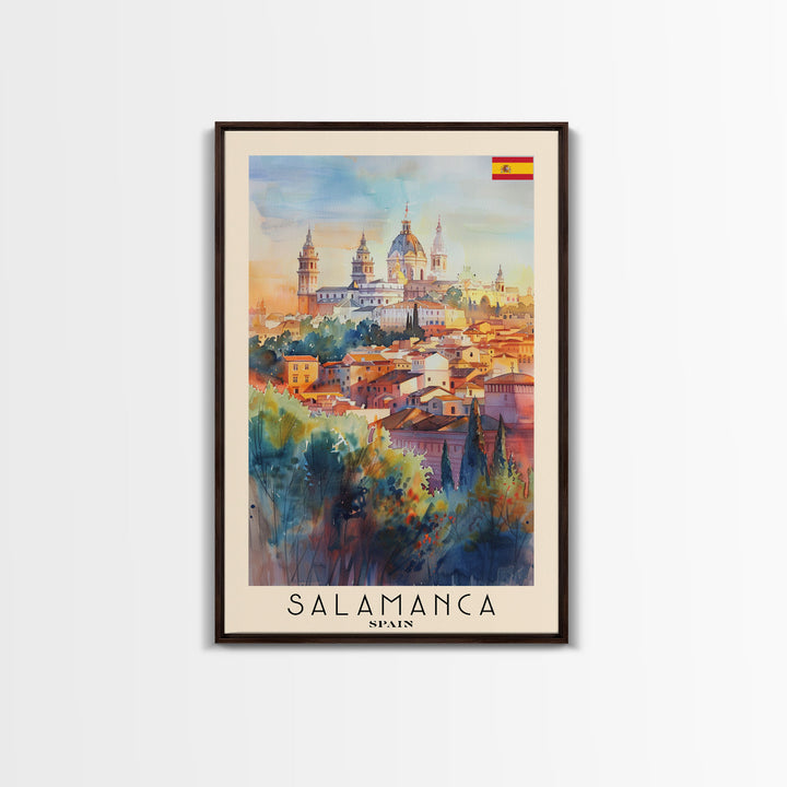 Salamanca Spain Travel Poster Framed Canvas Print, Watercolor Painting, Scenic Wall Art, Home Decor, Spanish Cityscape, Artistic Decor