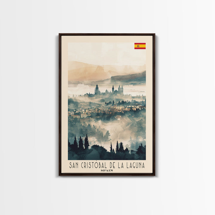 San Cristobal de La Laguna Spain Travel Poster Framed Canvas Print, Watercolor Painting, Scenic Wall Art, Home Decor, Spanish Landscape, Artistic Art