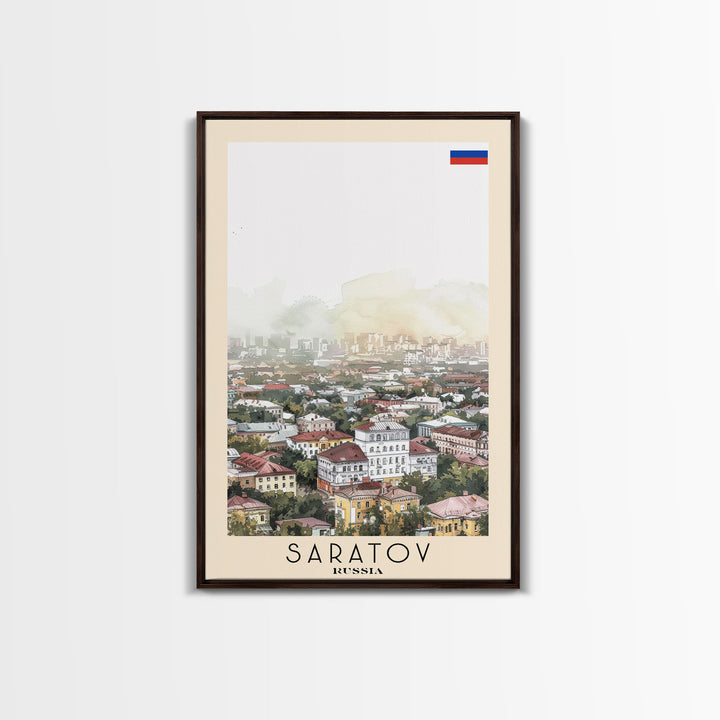 Saratov Russia Travel Poster Framed Canvas Print, Watercolor Painting, Scenic Wall Art, Home Decor, Russian Landscape, Vibrant Decor