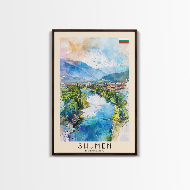 Shumen Bulgaria Travel Poster Framed Canvas Print, Watercolor Painting, Scenic Wall Art, Home Decor, Bulgarian Landscape, Classic Art
