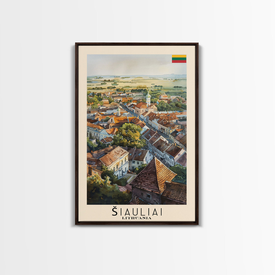 Siauliai Lithuania Travel Poster Framed Canvas Print, Watercolor Painting, Scenic Wall Art, Home Decor, Lithuanian Cityscape, Modern Decor