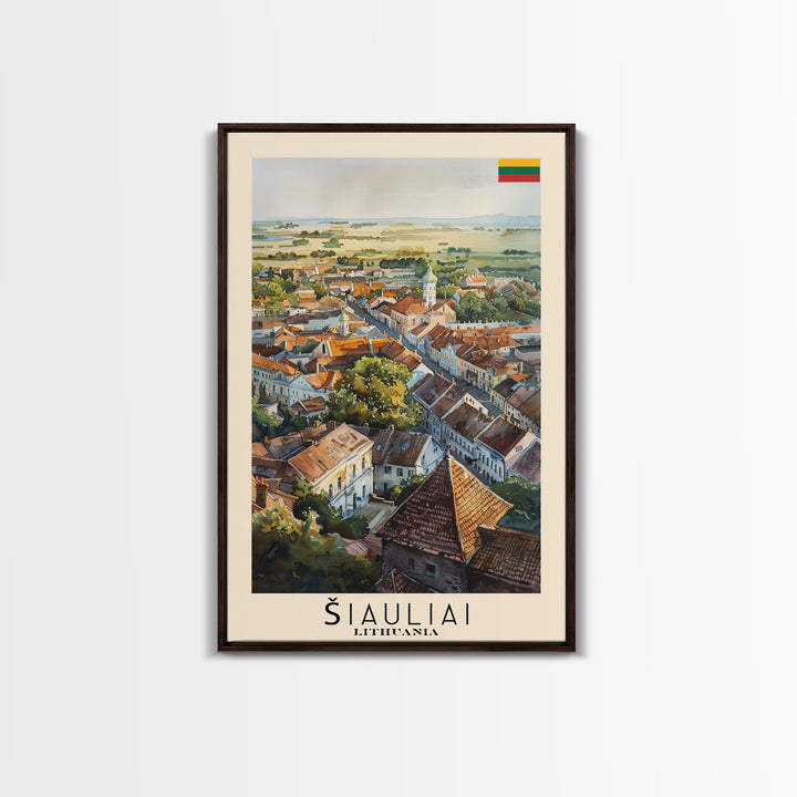 Siauliai Lithuania Travel Poster Framed Canvas Print, Watercolor Painting, Scenic Wall Art, Home Decor, Lithuanian Cityscape, Modern Decor