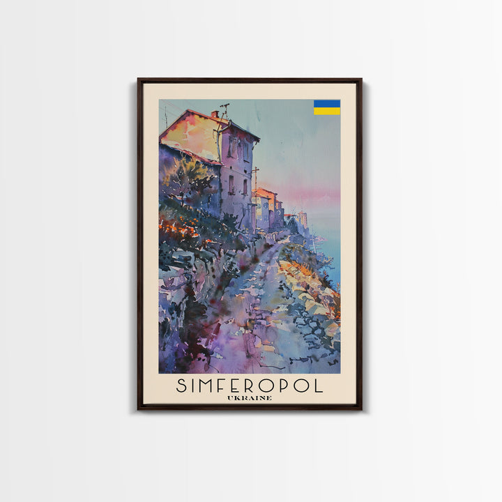 Simferopol Ukraine Travel Poster Framed Canvas Print, Watercolor Painting, Scenic Wall Art, Home Decor, Ukrainian Landscape, Artistic Art
