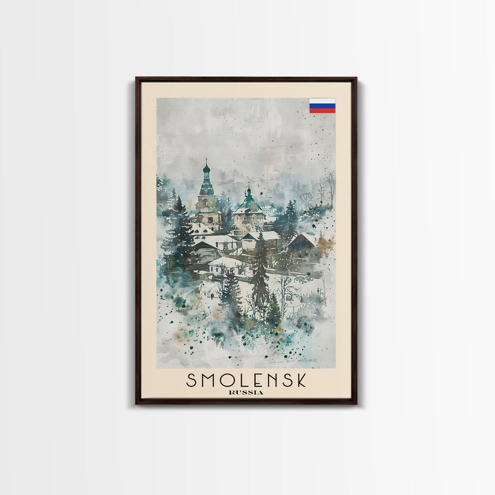 Smolensk Russia Travel Poster Framed Canvas Print, Watercolor Painting, Scenic Wall Art, Home Decor, Russian Landscape, Classic Art