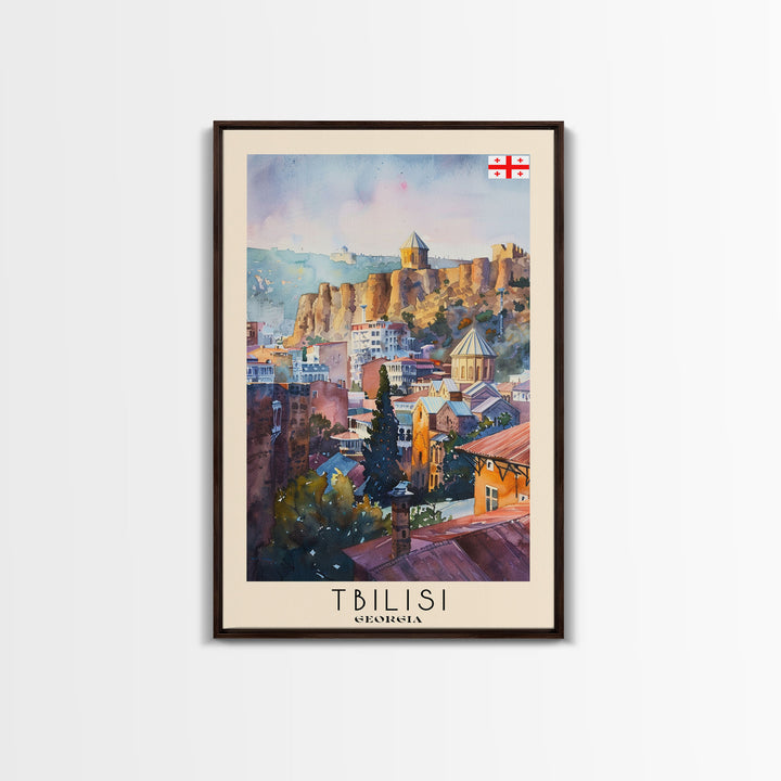 Tbilisi Georgia Travel Poster Framed Canvas Print, Watercolor Painting, Urban Wall Art, Home Decor, Georgian Cityscape, Artistic Decor