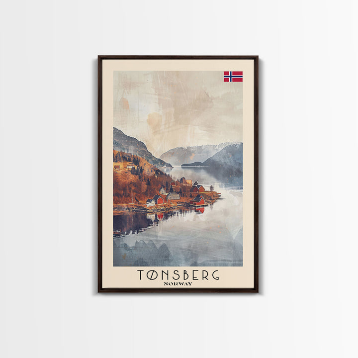 Tonsberg Norway Travel Poster Framed Canvas Print, Watercolor Painting, Coastal Wall Art, Home Decor, Norwegian Seaside, Coastal Charm