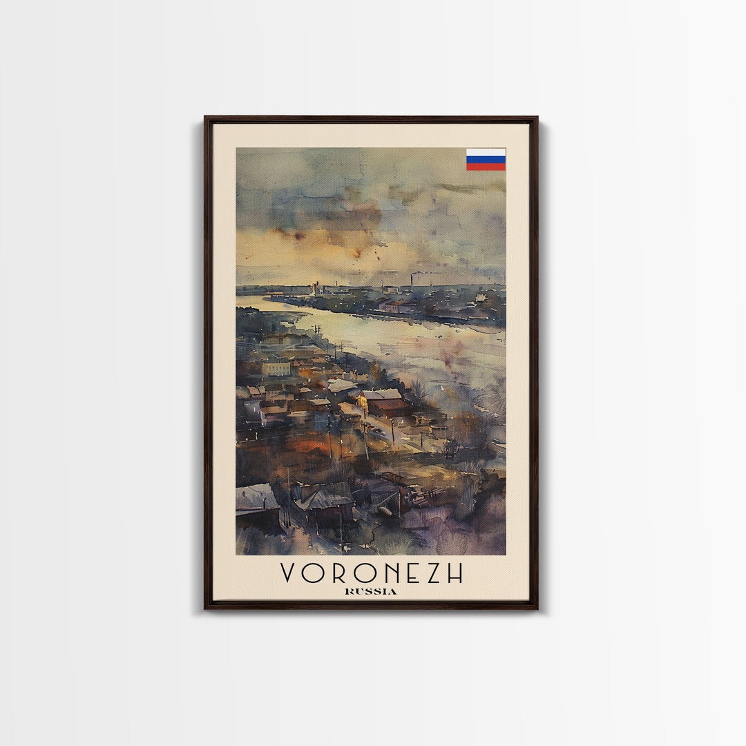 Voronezh Russia Travel Poster Framed Canvas Print, Watercolor Painting, Scenic Wall Art, Home Decor, Russian Landscape, Unique Art