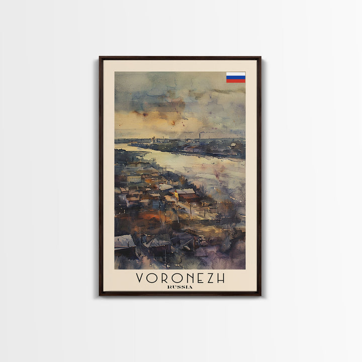 Voronezh Russia Travel Poster Framed Canvas Print, Watercolor Painting, Scenic Wall Art, Home Decor, Russian Landscape, Unique Art