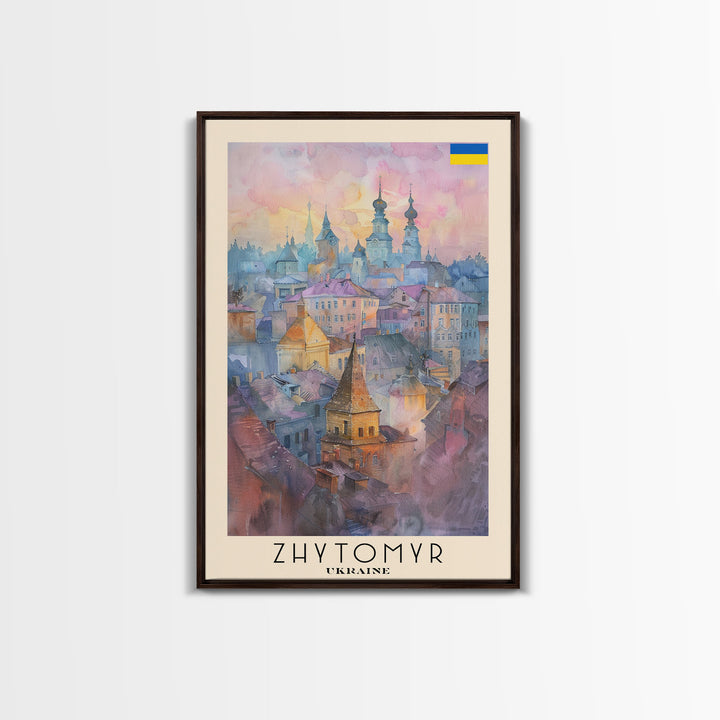 Zhytomyr Ukraine Travel Poster Framed Canvas Print, Watercolor Painting, Scenic Wall Art, Home Decor, Ukrainian Landscape, Perfect Gift