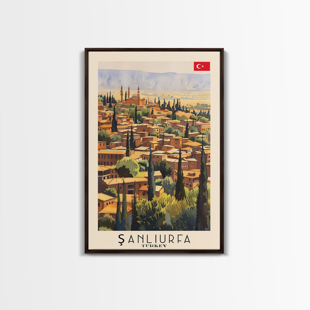 Historical Sanliurfa Panorama, Framed Canvas Print, Perfect for Bedroom Art, Travel Poster, Rustic Home Decoration, Watercolor Painting
