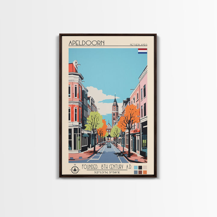 Apeldoorn Netherlands Travel Poster Framed Canvas Print, Midcentury Modern Art, Pop Art Wall Decor, Home Decor, Vacation Gift, Living Room Art