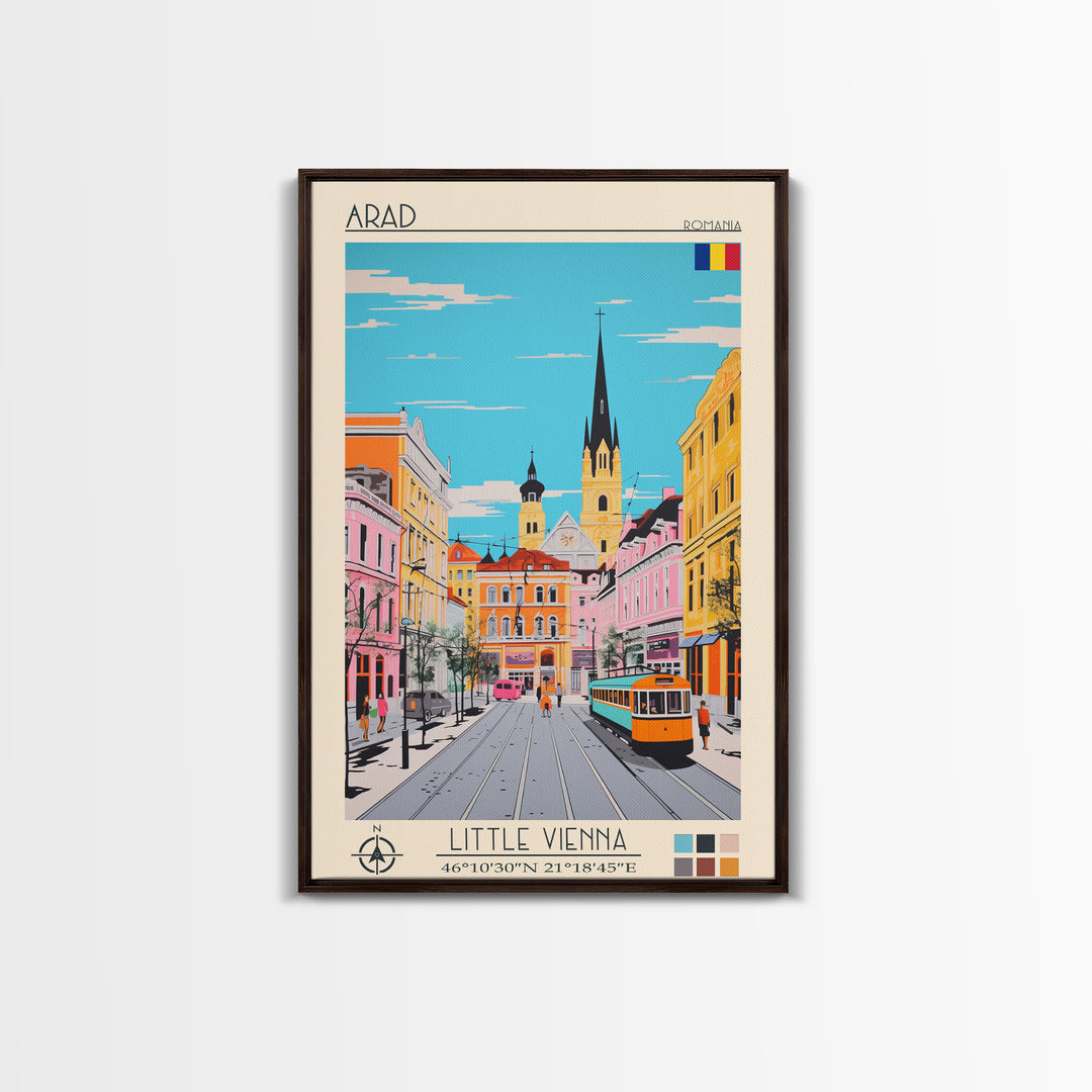 Arad Romania Travel Poster Framed Canvas Print, Midcentury Modern Art, Pop Art Wall Decor, Home Decor, Vacation Gift, Living Room Art