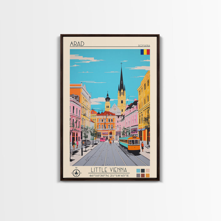 Arad Romania Travel Poster Framed Canvas Print, Midcentury Modern Art, Pop Art Wall Decor, Home Decor, Vacation Gift, Living Room Art