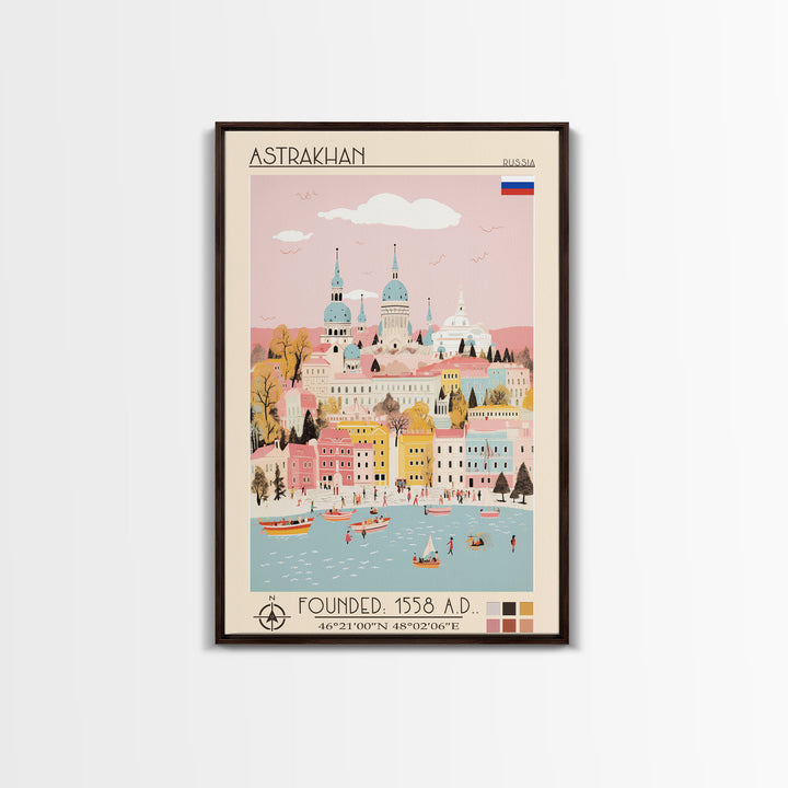 Astrakhan Russia Travel Poster Framed Canvas Print, Midcentury Modern Art, Pop Art Wall Decor, Home Decor, Vacation Gift, Living Room Art