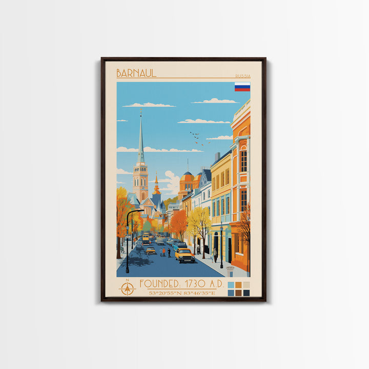 Barnaul Russia Travel Poster Framed Canvas Print, Midcentury Modern Art, Pop Art Wall Decor, Home Decor, Vacation Gift, Living Room Art