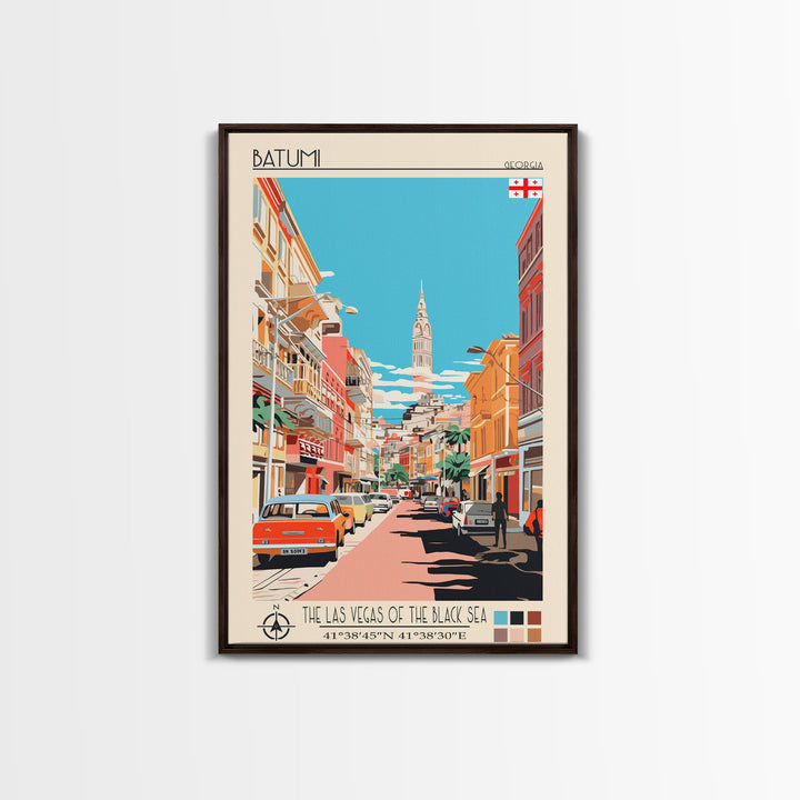 Batumi Georgia Travel Poster Framed Canvas Print, Midcentury Modern Art, Pop Art Wall Decor, Home Decor, Vacation Gift, Living Room Art
