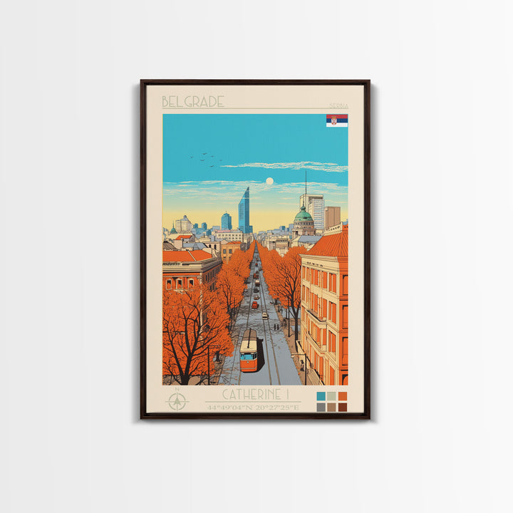 Belgrade Serbia Travel Poster Framed Canvas Print, Midcentury Modern Art, Pop Art Wall Decor, Home Decor, Vacation Gift, Living Room Art