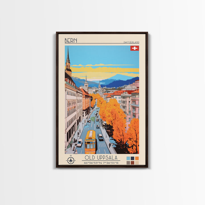 Bern Switzerland Travel Poster Framed Canvas Print, Midcentury Modern Art, Pop Art Wall Decor, Home Decor, Vacation Gift, Living Room Art