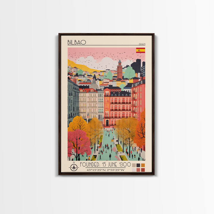Bilbao Spain Travel Poster Framed Canvas Print, Modern Art, Pop Art Home Decor, Scenic Wall Art, Living Room Decor, Artistic Gift