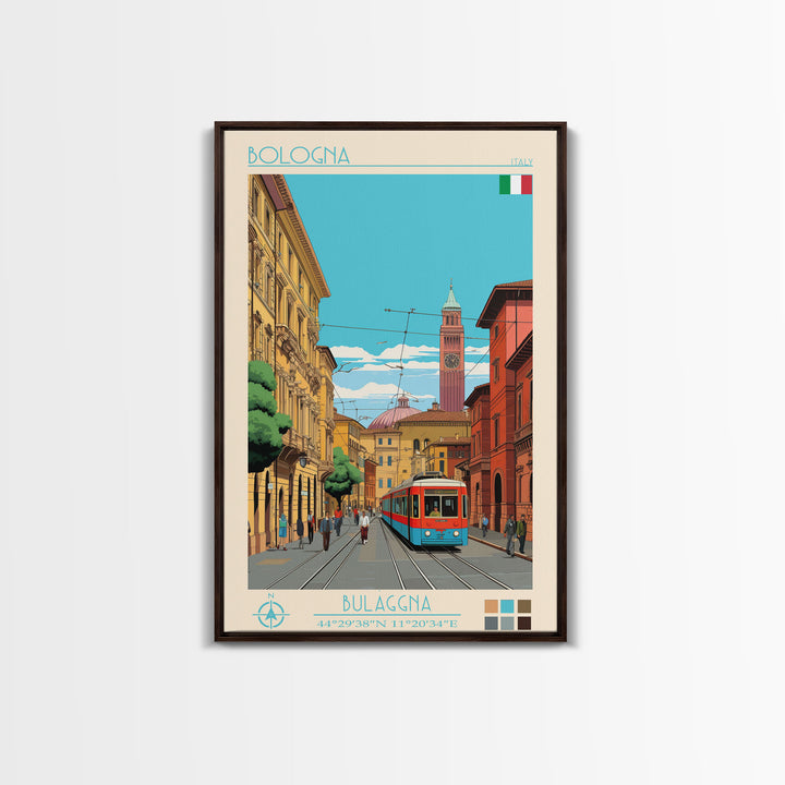Bologna Italy Travel Poster Framed Canvas Print, Vintage Style, Pop Art Home Decor, Scenic Wall Art, Living Room Decoration, Artistic Gift