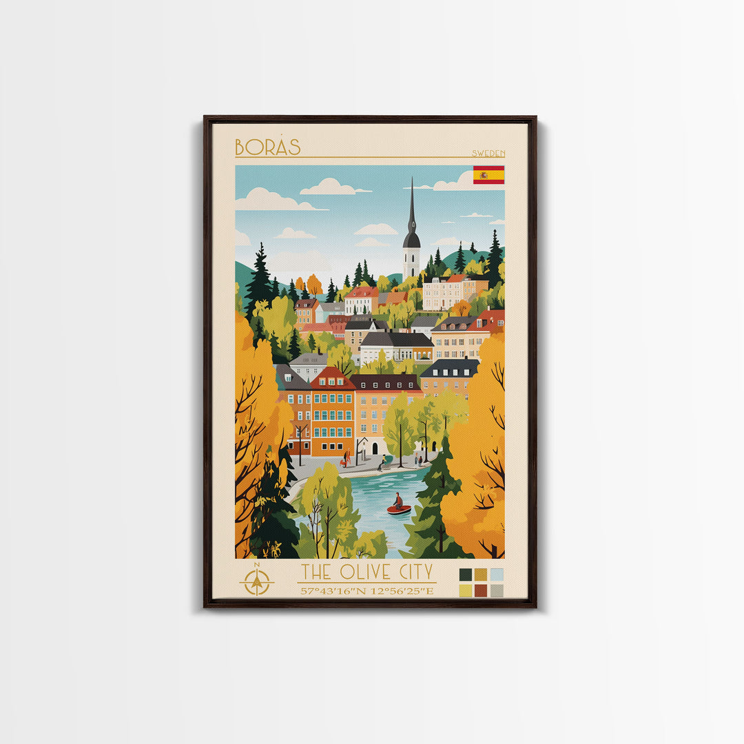 Borås Sweden Travel Poster Framed Canvas Print, Modern Art, Pop Art Wall Decor, Home Decor, Living Room Art, Artistic Gift