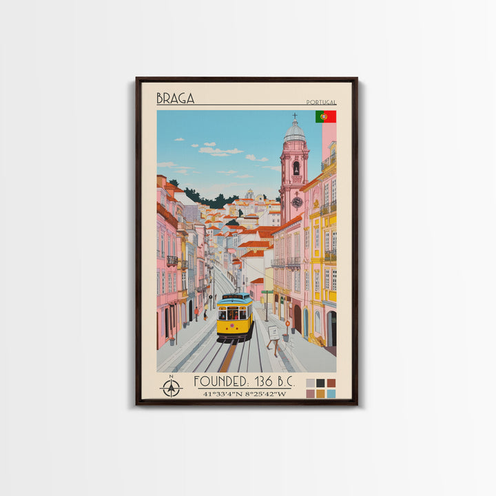 Braga Portugal Travel Poster Framed Canvas Print, Vintage Style, Pop Art Home Decor, Scenic Wall Art, Living Room Decoration, Artistic Gift