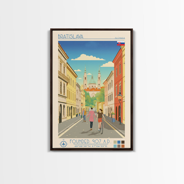 Bratislava Slovakia Travel Poster Framed Canvas Print, Midcentury Modern Art, Pop Art Wall Decor, Home Decor, Vacation Gift, Living Room Art
