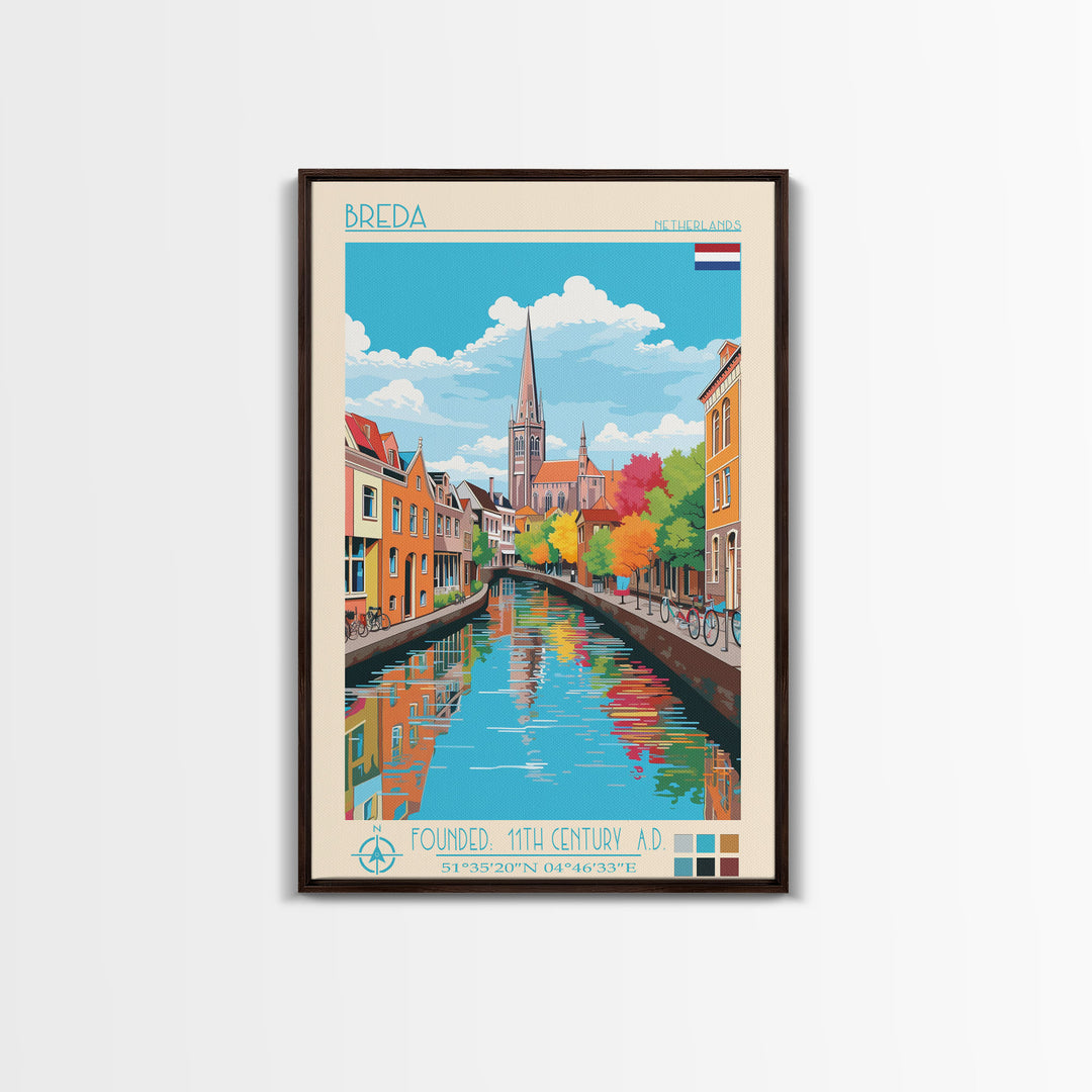 Breda Netherlands Travel Poster Framed Canvas Print, Vintage Style, Pop Art Home Decor, Scenic Wall Art, Living Room Decoration, Artistic Gift