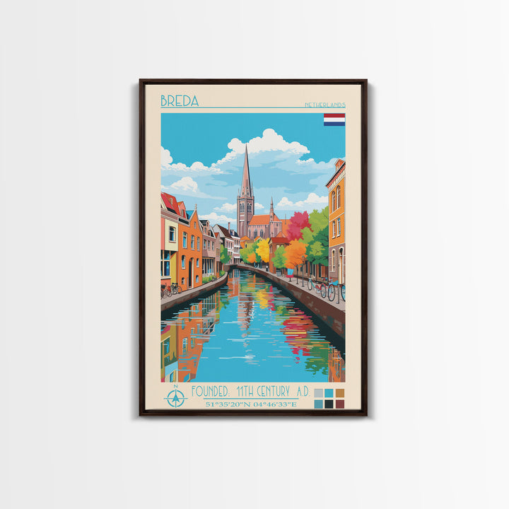 Breda Netherlands Travel Poster Framed Canvas Print, Vintage Style, Pop Art Home Decor, Scenic Wall Art, Living Room Decoration, Artistic Gift
