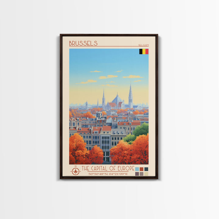 Brussels Belgium Travel Poster Framed Canvas Print, Midcentury Modern Art, Pop Art Wall Decor, Home Decor, Vacation Gift, Living Room Art