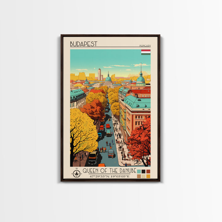 Budapest Hungary Travel Poster Framed Canvas Print, Vintage Style, Pop Art Home Decor, Scenic Wall Art, Living Room Decoration, Artistic Gift