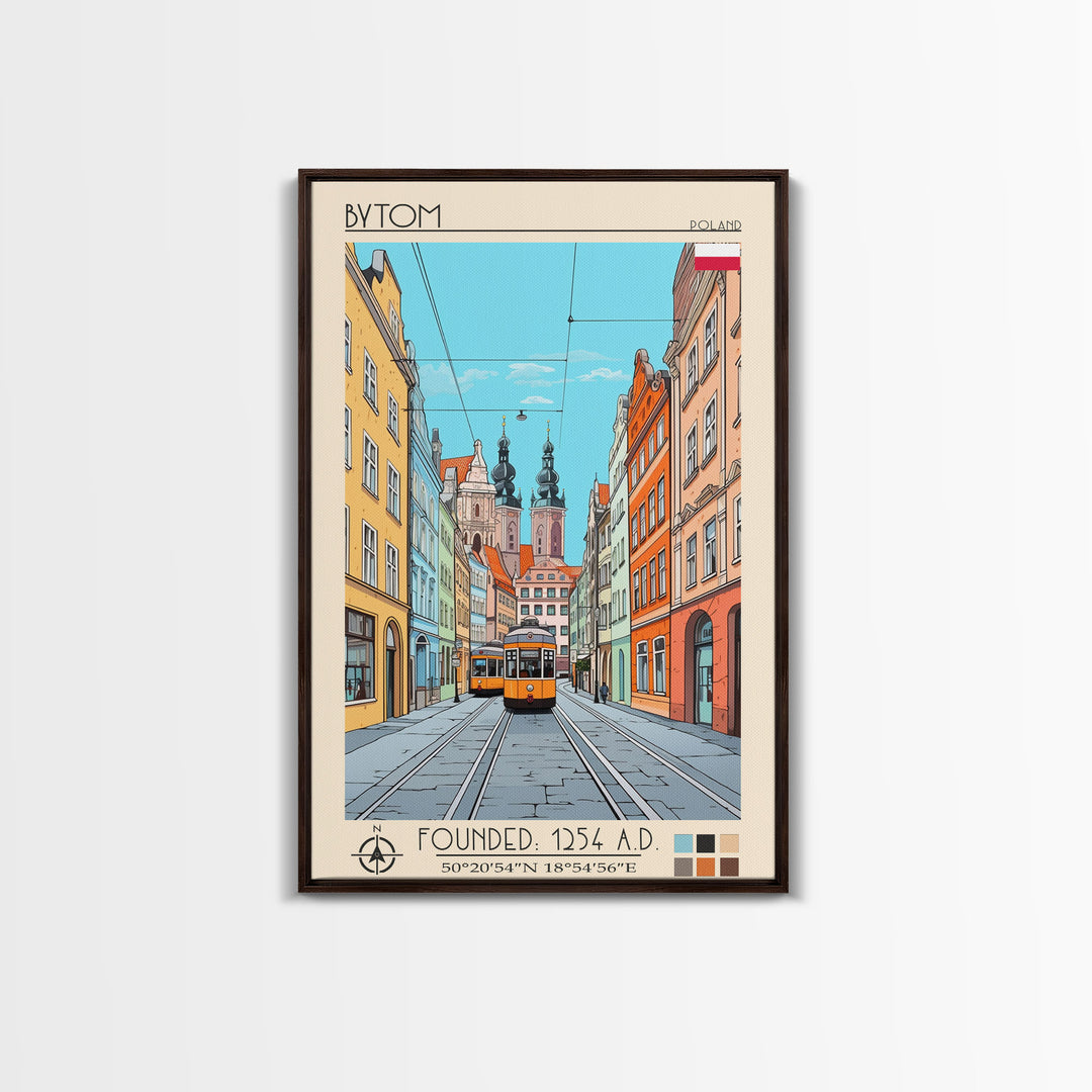 Bytom Poland Travel Poster Framed Canvas Print, Vintage Style, Pop Art Home Decor, Scenic Wall Art, Living Room Decoration, Artistic Gift