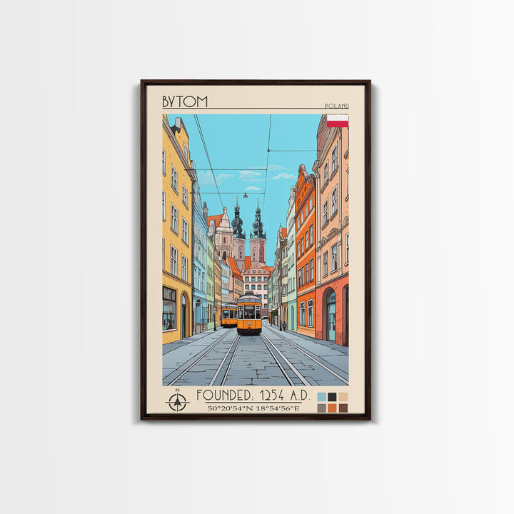 Bytom Poland Travel Poster Framed Canvas Print, Vintage Style, Pop Art Home Decor, Scenic Wall Art, Living Room Decoration, Artistic Gift