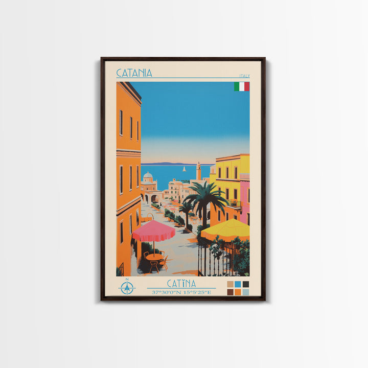 Catania Italy Travel Poster Framed Canvas Print, Vintage Style, Pop Art Home Decor, Scenic Wall Art, Living Room Decoration, Artistic Gift