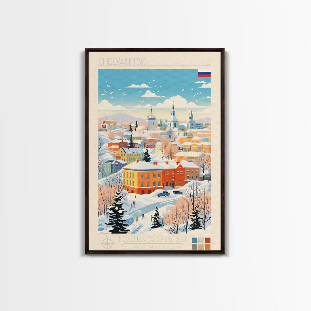 Chelyabinsk Russia Travel Poster Framed Canvas Print, Midcentury Modern Art, Pop Art Wall Decor, Home Decor, Vacation Gift, Living Room Art