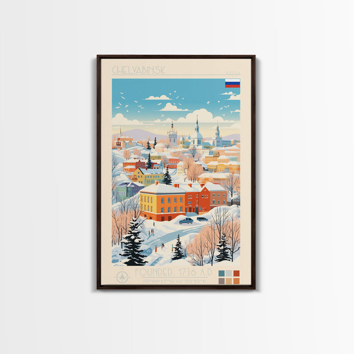 Chelyabinsk Russia Travel Poster Framed Canvas Print, Midcentury Modern Art, Pop Art Wall Decor, Home Decor, Vacation Gift, Living Room Art