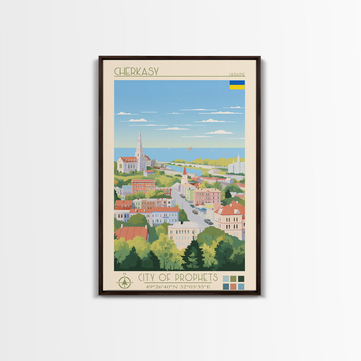 Cherkasy Ukraine Travel Poster Framed Canvas Print, Midcentury Modern Art, Pop Art Wall Decor, Home Decor, Vacation Gift, Living Room Art
