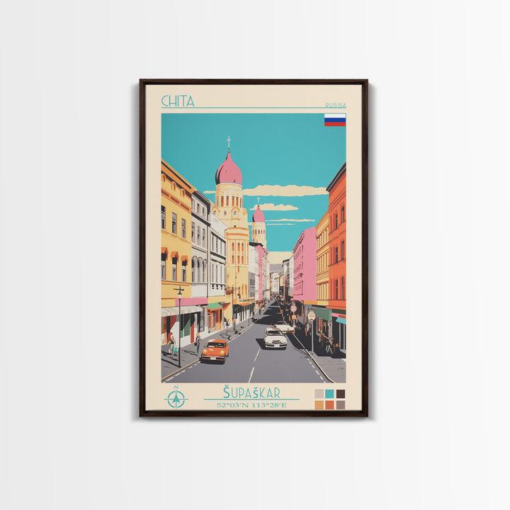 Chita Russia Travel Poster Framed Canvas Print, Midcentury Modern Art, Pop Art Wall Decor, Home Decor, Vacation Gift, Living Room Art