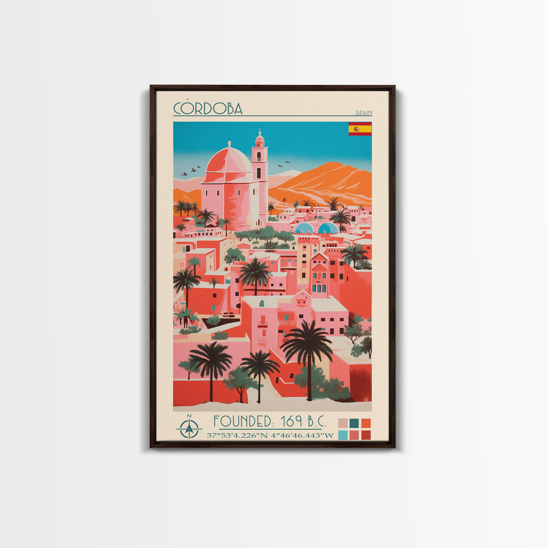 Cordoba Spain Travel Poster Framed Canvas Print, Vintage Style, Pop Art Home Decor, Scenic Wall Art, Living Room Decoration, Artistic Gift