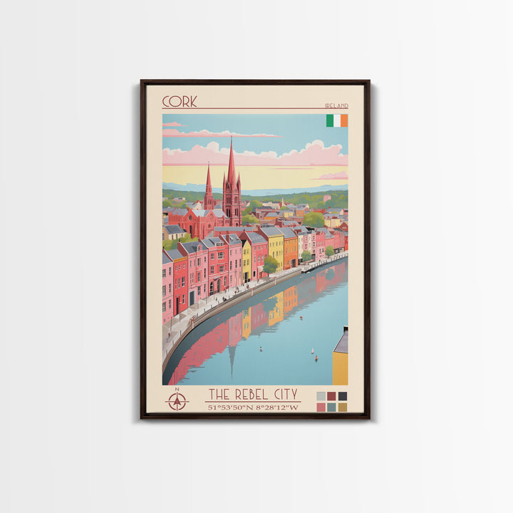 Cork Ireland Travel Poster Framed Canvas Print, Midcentury Modern Art, Pop Art Wall Decor, Home Decor, Vacation Gift, Living Room Art