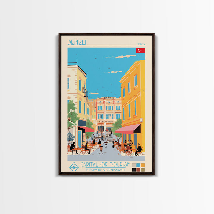 Denizli Turkey Travel Poster Framed Canvas Print, Midcentury Modern Art, Pop Art Wall Decor, Home Decor, Vacation Gift, Living Room Art