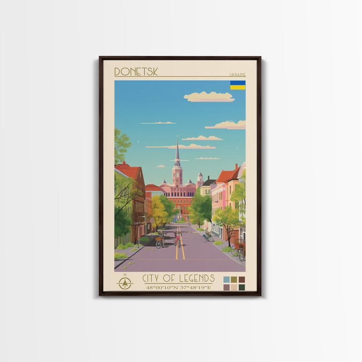 Donetsk Ukraine Travel Poster Framed Canvas Print, Midcentury Modern Art, Pop Art Wall Decor, Home Decor, Vacation Gift, Living Room Art