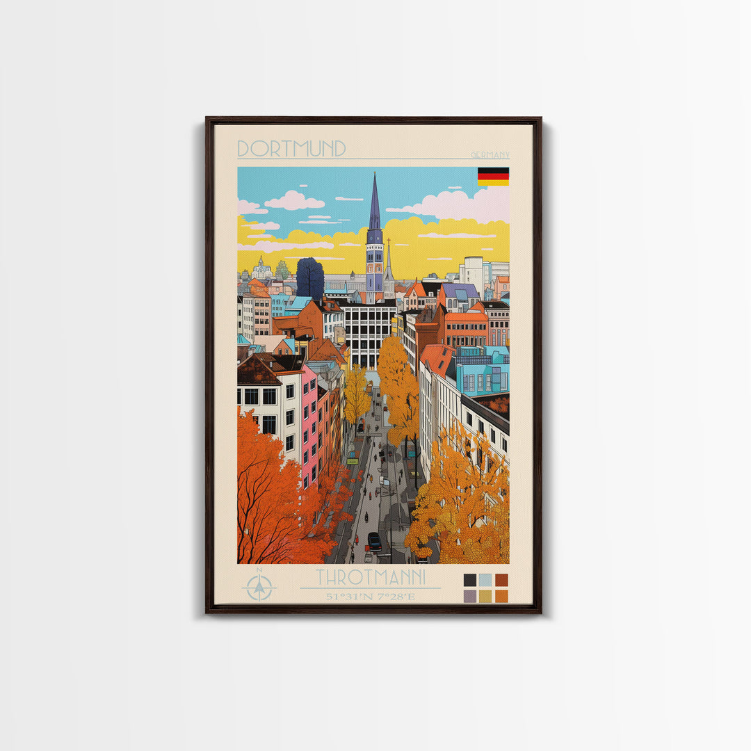 Dortmund Germany Travel Poster Framed Canvas Print, Vintage Style, Pop Art Home Decor, Scenic Wall Art, Living Room Decoration, Artistic Gift