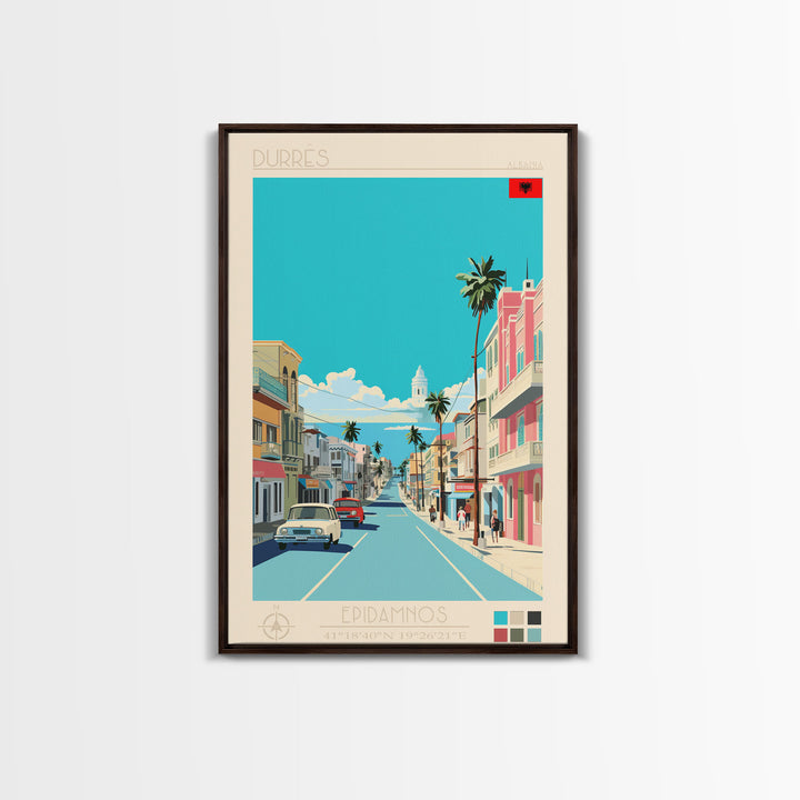 Durrës Albania Travel Poster Framed Canvas Print, Vintage Style, Pop Art Home Decor, Scenic Wall Art, Bedroom Decoration, Office Gift