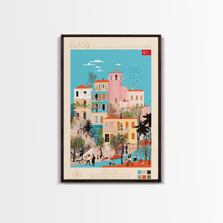 Elâzığ Turkey Travel Poster Framed Canvas Print, Midcentury Modern Art, Pop Art Wall Decor, Scenic Wall Art, Living Room Decoration, Office Art
