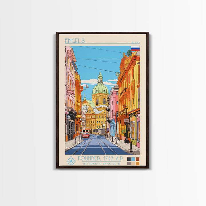 Engels Russia Travel Poster Framed Canvas Print, Midcentury Modern Art, Pop Art Wall Decor, Scenic Wall Art, Living Room Decoration, Office Gift