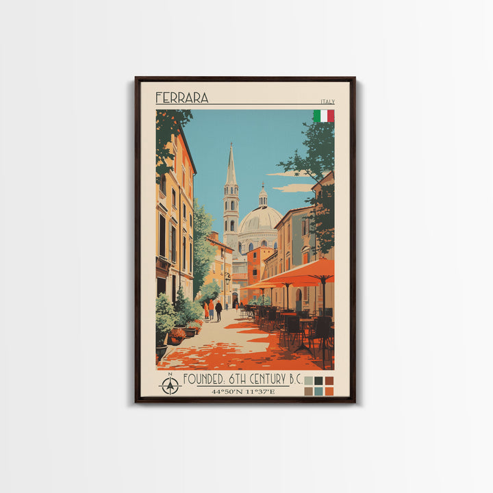 Ferrara Italy Travel Poster Framed Canvas Print, Midcentury Modern Art, Pop Art Wall Decor, Scenic Living Room Art, Bedroom Gift